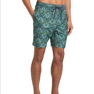 NWT Joseph Abboud Navy Paisley Modern Fit Swim Trunks - Large